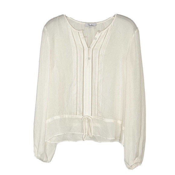 Parker Tops - Parker Women Ivory Long Sleeve 100% Silk Button Boho Blouse Top Sz Small O1